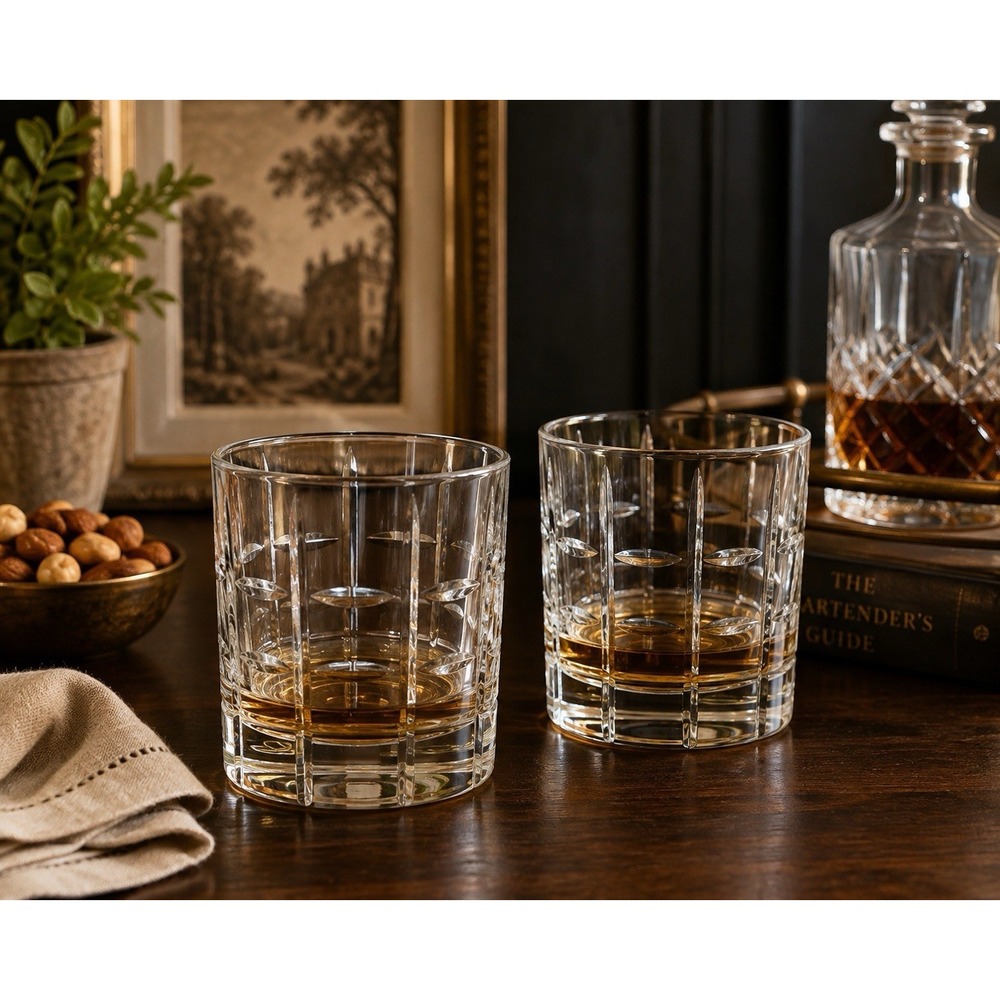 Pottery Barn Library Double Old Fashioned Glasses Set of 2 Clear Whiskey Rocks